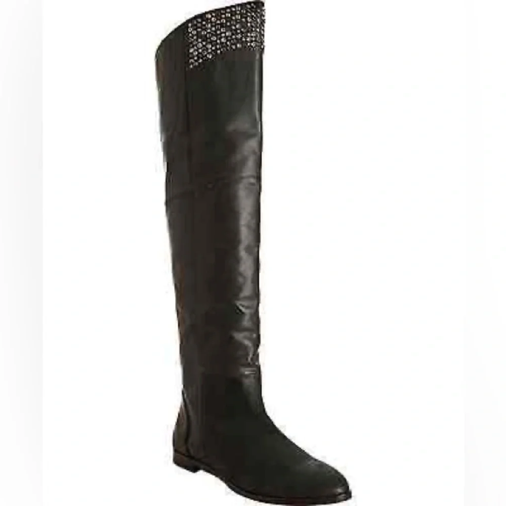 Candela Pirate Crush Studs Black Over the Knee High Tall Leather Boots
